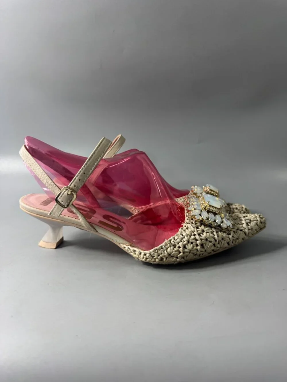 RAS BEIGE RAFFIA PUMP WITH ORNAMENT, Size 37.5